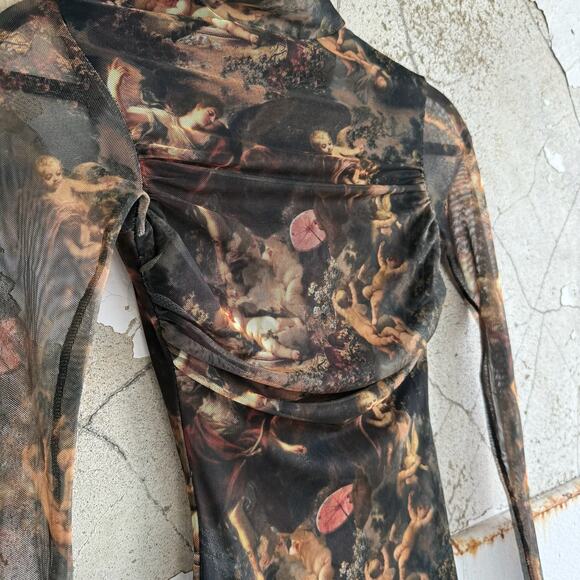 PrettyLittleThing Dress Renaissance Cherub Mesh Bodycon Mini NWT Size 2 Party - Picture 3 of 12
